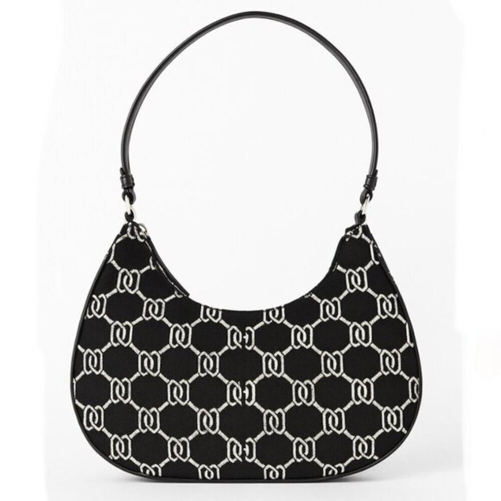 H&M Women's Black White Monogram Pattern Shoulder Hobo Bag New with Tag
